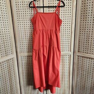 Who What Wear Red Clay (orangish) Tiered High Low Tie Shoulder Midi Dress M NEW